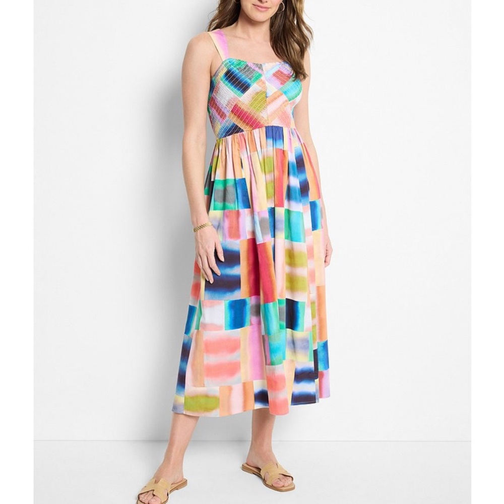 NIC + ZOE Porto fino Sarah Square Neck Sleeveless Fit-And-Flare Midi Dress